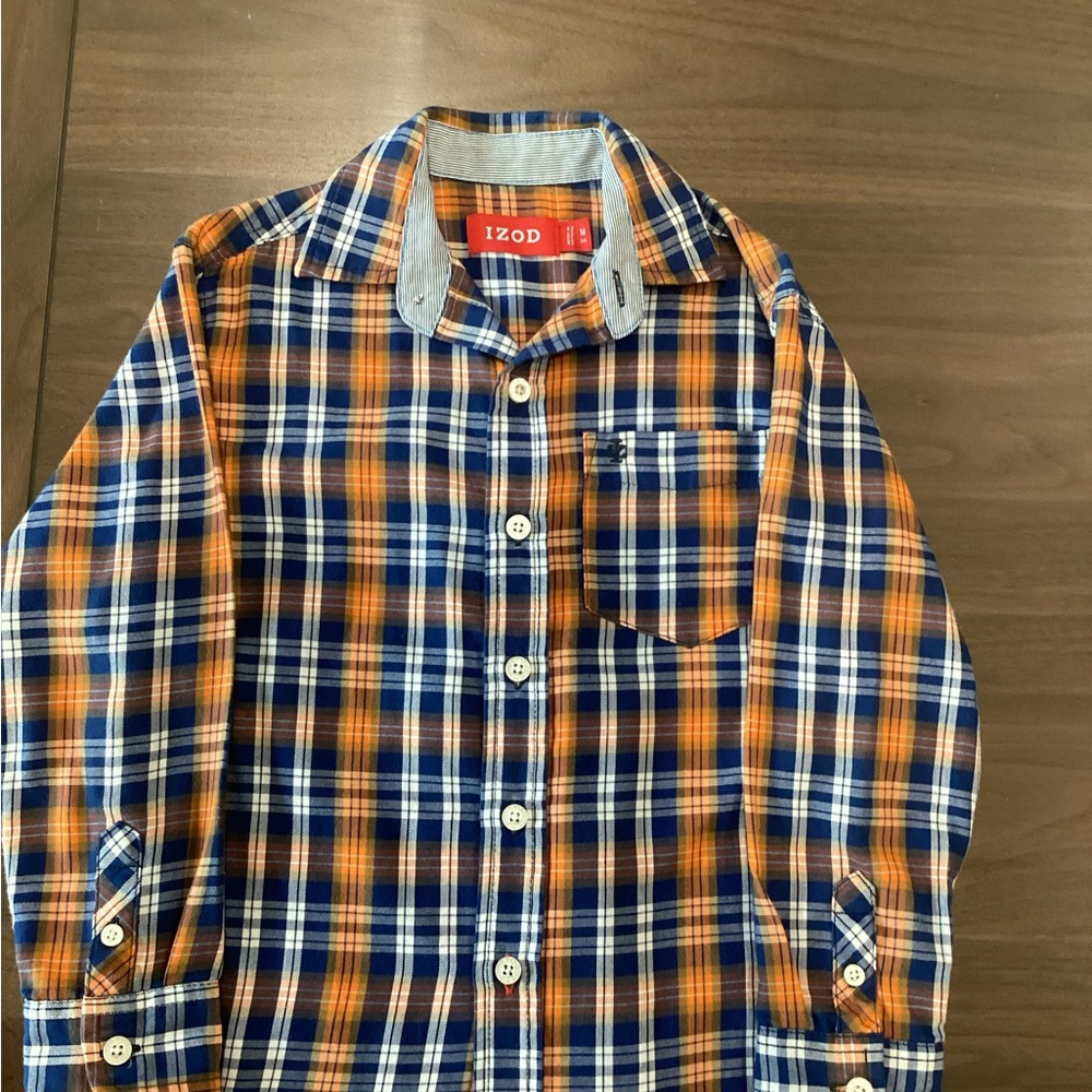 Izod boys Orange and Blue Checkered Shirt